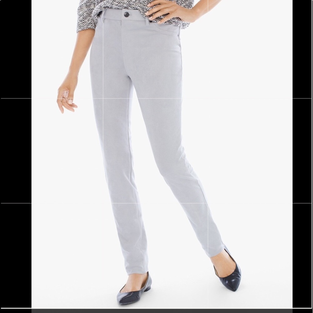 Chico's Soft Faux Suede Gray High Rise Pull On Straight Stretch Pant 33 Petite